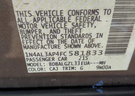 2015 Nissan Altima 2.5 S z USA, uszkodzony, nr VIN 1N4AL3AP4FC581833